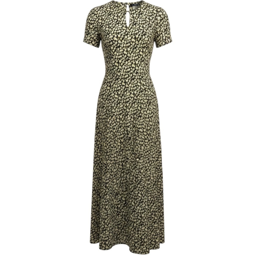 RVCA Dreamscape Floral Midi Dress Women's Small Black Yellow Tie Back Viscose